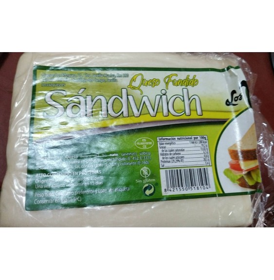 Queso en barra Vázquez fundido para sandwich
